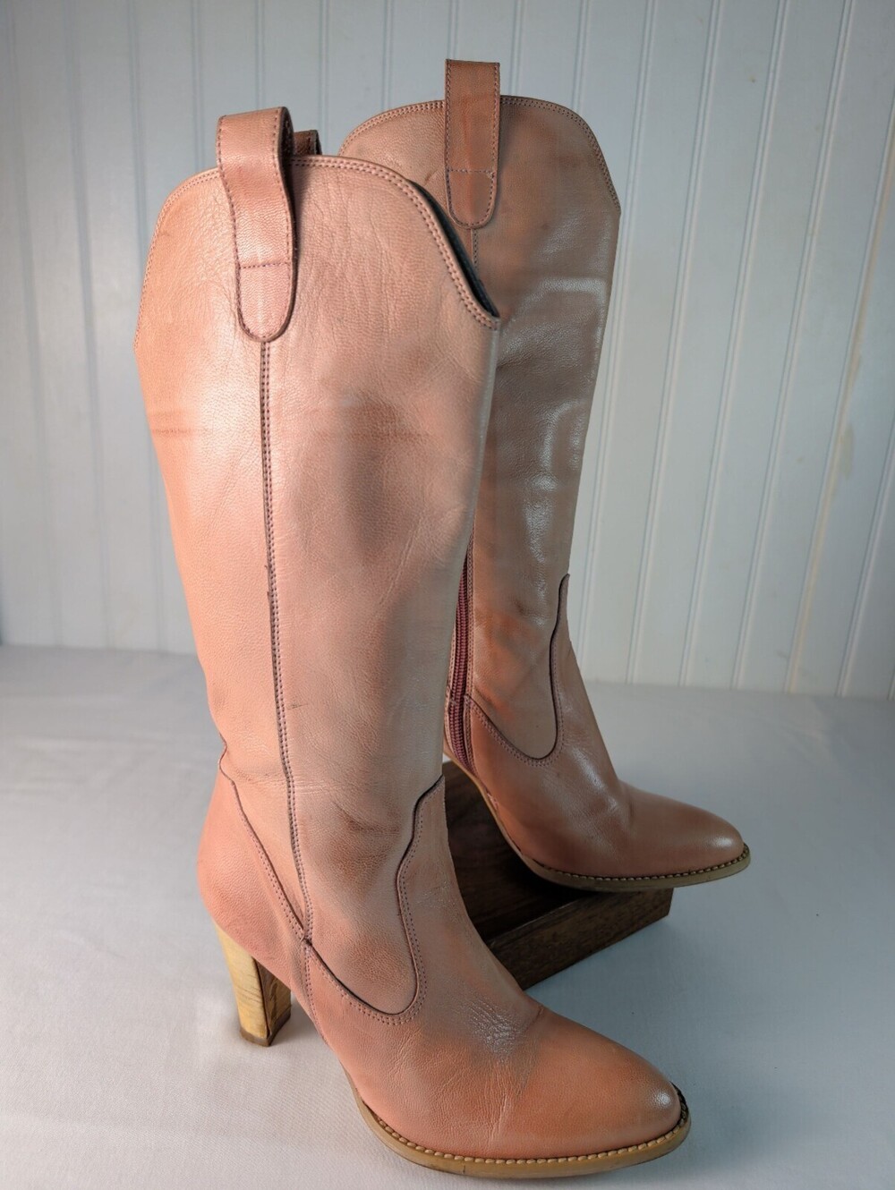 Vintage TROPPA Spain Leather Knee High Western Boots Pink Blush 35 US 5